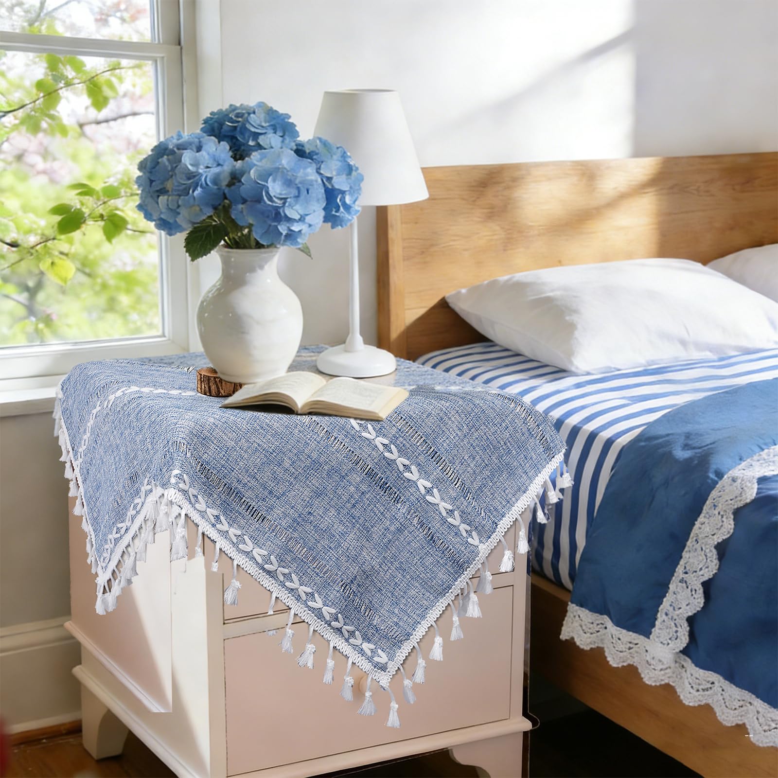 Amazon.com: Dusty Blue and White Small Tablecloth 24''x24