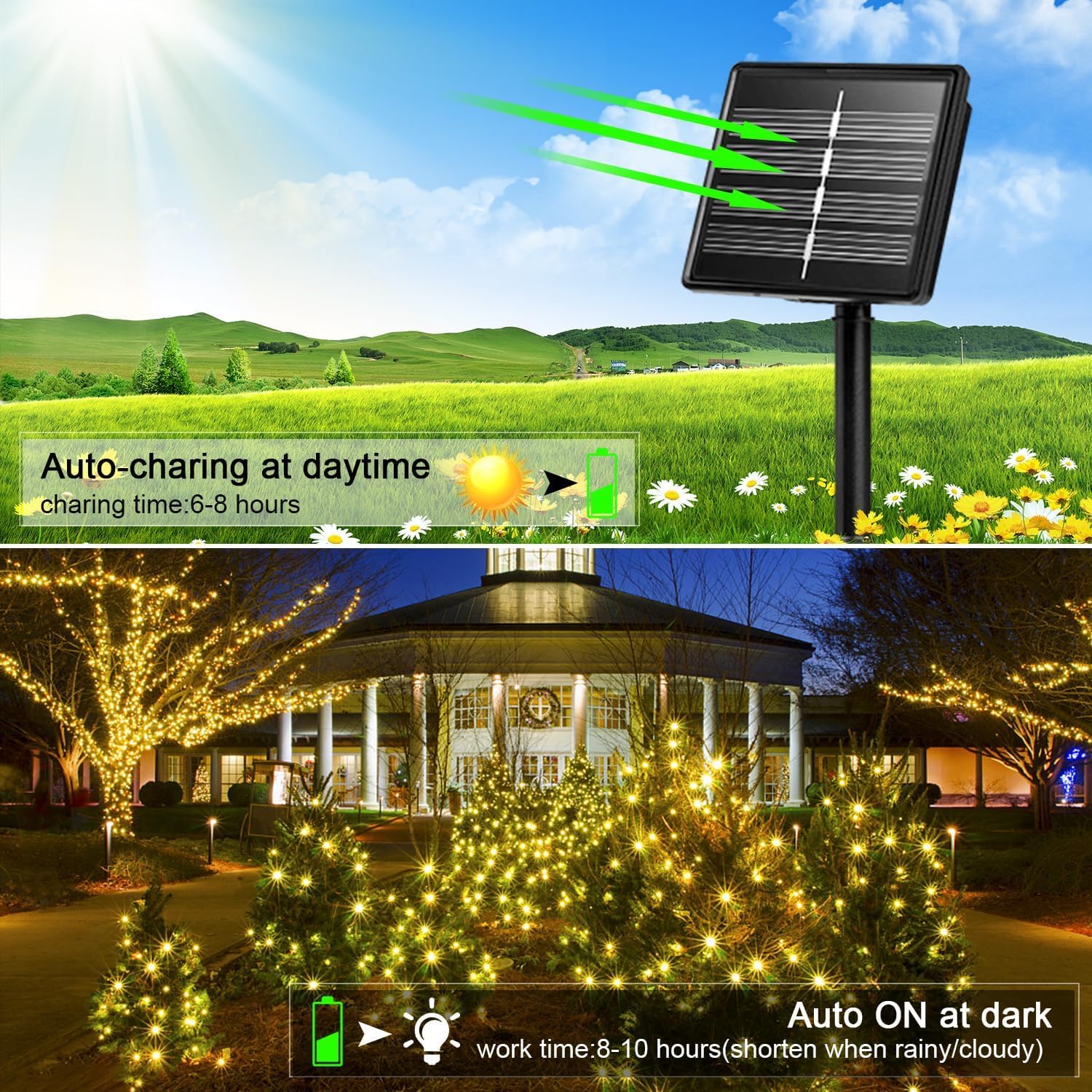 A.bigwhale Luci Solari Esterno, 50 LED Catena Luminosa Esterno 8 modalità Catena Luci Solare EsternoImpermeabile per Giardino, Cortile, Matrimonio, Terrazza, Natale, Festa Decorazione