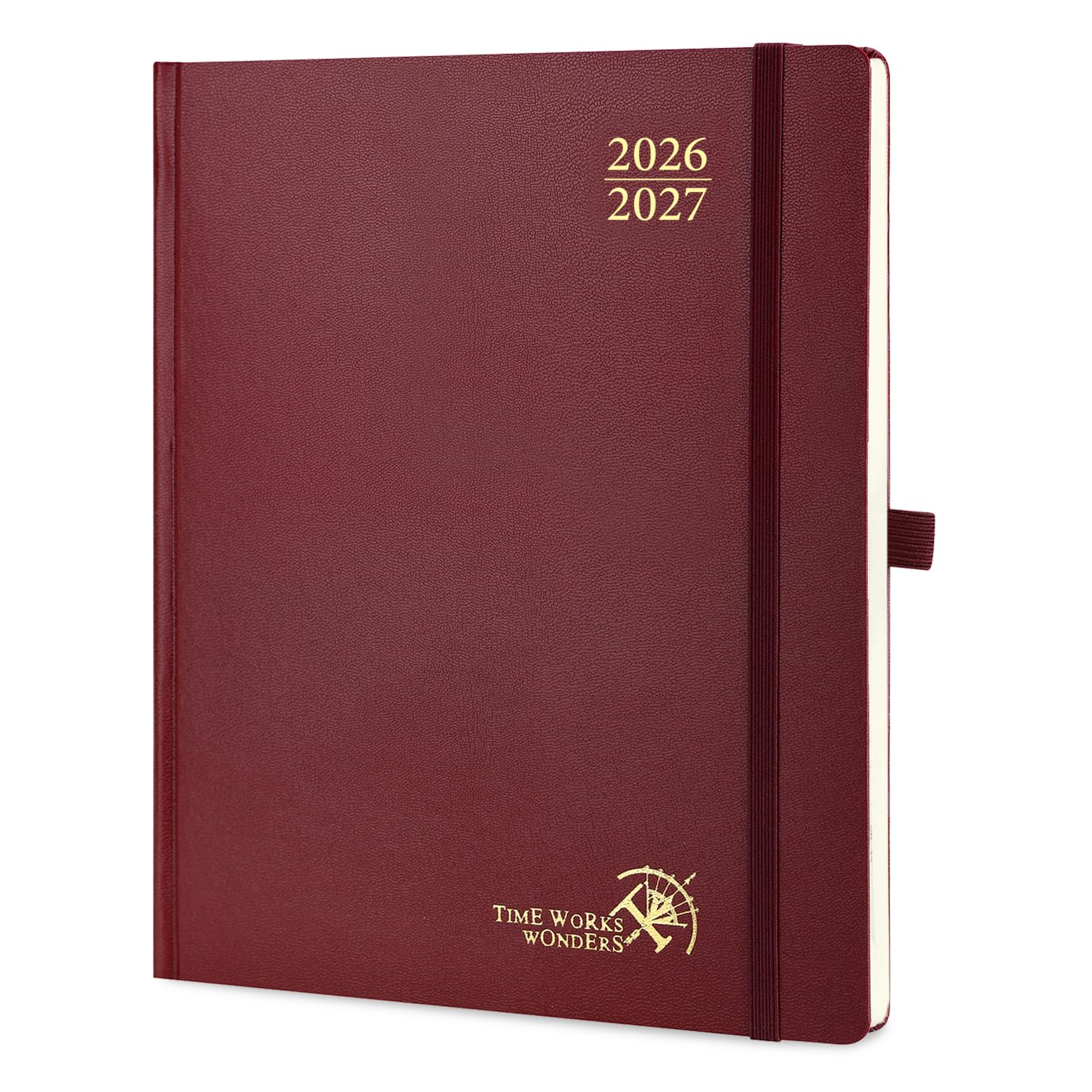 POPRUN Academic Diary 2026-2027 Hardback Week to View Large (26.5x21.5 cm) 17 Months (Aug'26 - Dec'27) Mid Year 26/27 Vertical Weekly Planner, Inner Pocket(Burgundy) — image 1