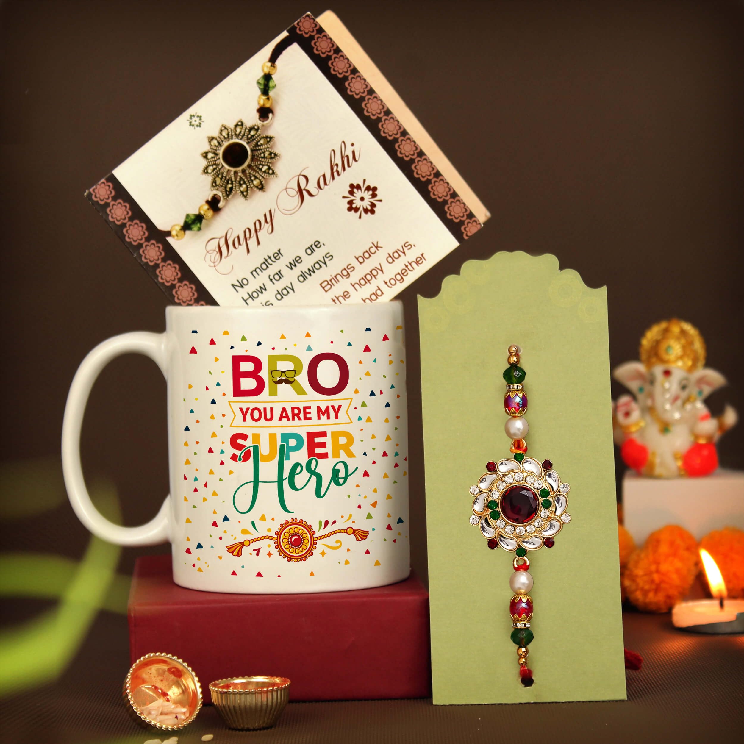 TIED RIBBONS Rakhi for Brother Combo with Gift - Premium Rakhi with Coffee Mug and Mini Greeting Card- Rakhis Gift for Brother