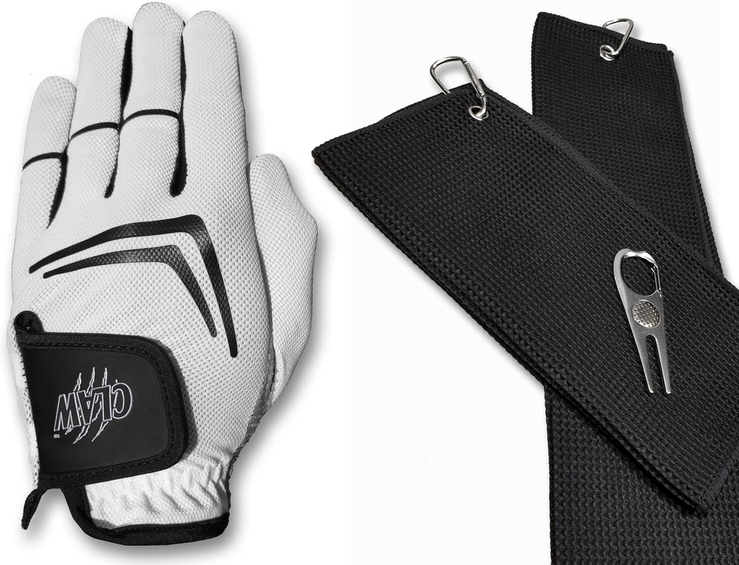 CaddyDaddy Claw Golf Glove for Men & Microfiber Towel Set with Divot Tool
