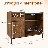 Vista 2 de Soporte para tocadiscos con almacenamiento de vinilo y cajones, más de 500 gabinetes de almacenamiento de discos de vinilo con patas de metal