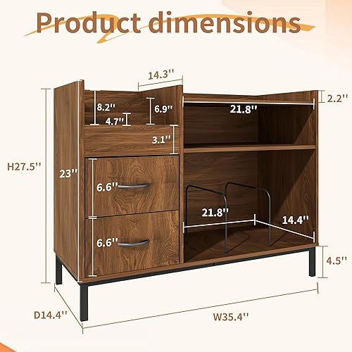 Miniatura 2 de Soporte para tocadiscos con almacenamiento de vinilo y cajones, más de 500 gabinetes de almacenamiento de discos de vinilo con patas de metal