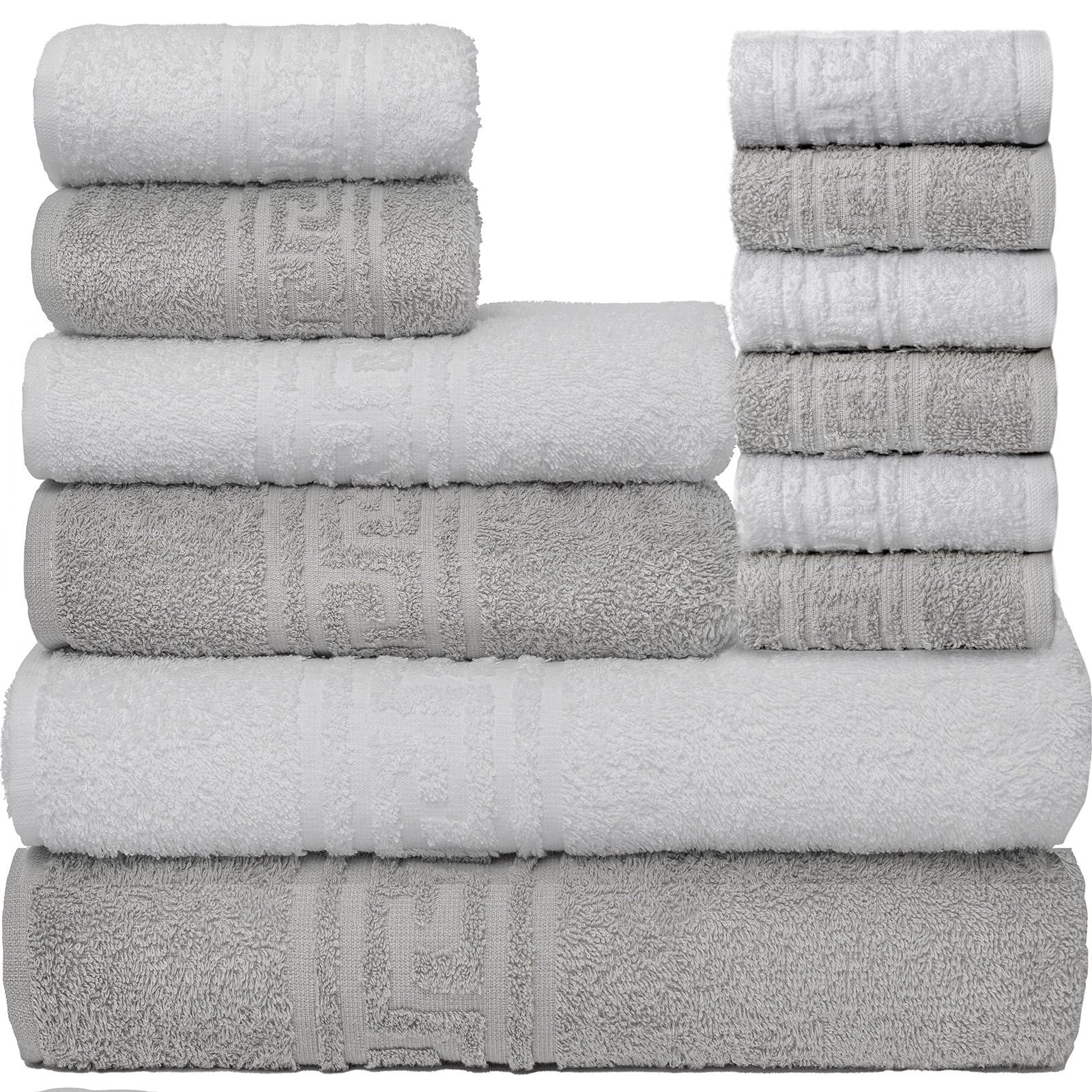 Set De 8 Serviettes Coton 100% Made In Italy - Bain, Visage Et Gants Blanc