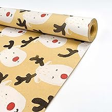43cm *15m Christmas Wrapping Paper Roll, Recyclable Kraft Gift Wrapping Paper Printed with Elk for Xmas Party Gifts, Birthday, ECO-friendly Present Decorations
