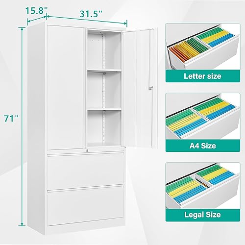 Miniatura 3 de SISESOL Armario de Almacenamiento Gabinete de Exhibición de Metal con Puertas de Vidrio, 71 pulgadas de alto x 31.5 pulgadas de ancho x 15.7
