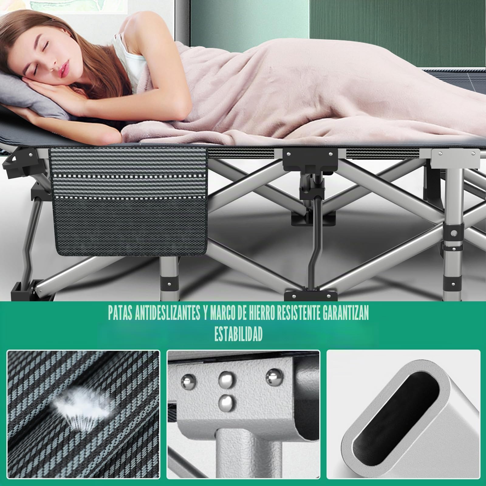 190x71x36CM Cama Camping Plegable para Adultos, Marco de Acero+Tela Oxford Ligero Reclinable/Tumbona para Balcón, Jardín