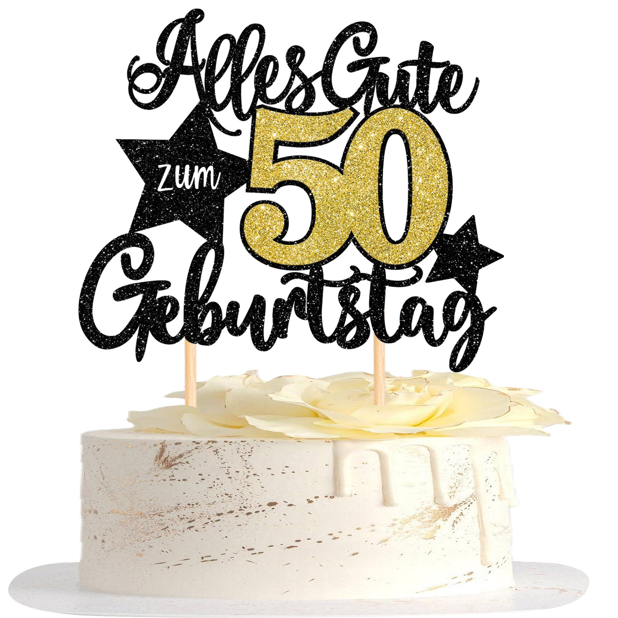 1 Stück 50th Geburtstag Tortendeko Alles Gute zum 50 Geburtstag Kuchen Deko Happy Birthday Cake Topper für 50th Jahrestag Party Kuchen Dekoration Schwarz Gold