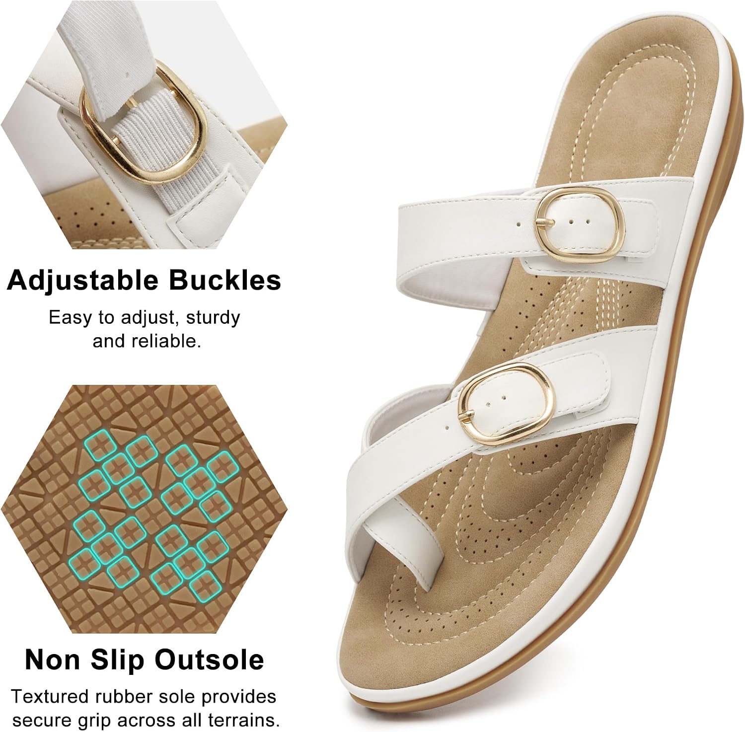 Alicegana Summer Flat Sandals for Women: Comfortable Dressy Walking Adjustable Slides 2026 - Ladies Orthopedic Casual Slip on Shoes for Vacation image 4