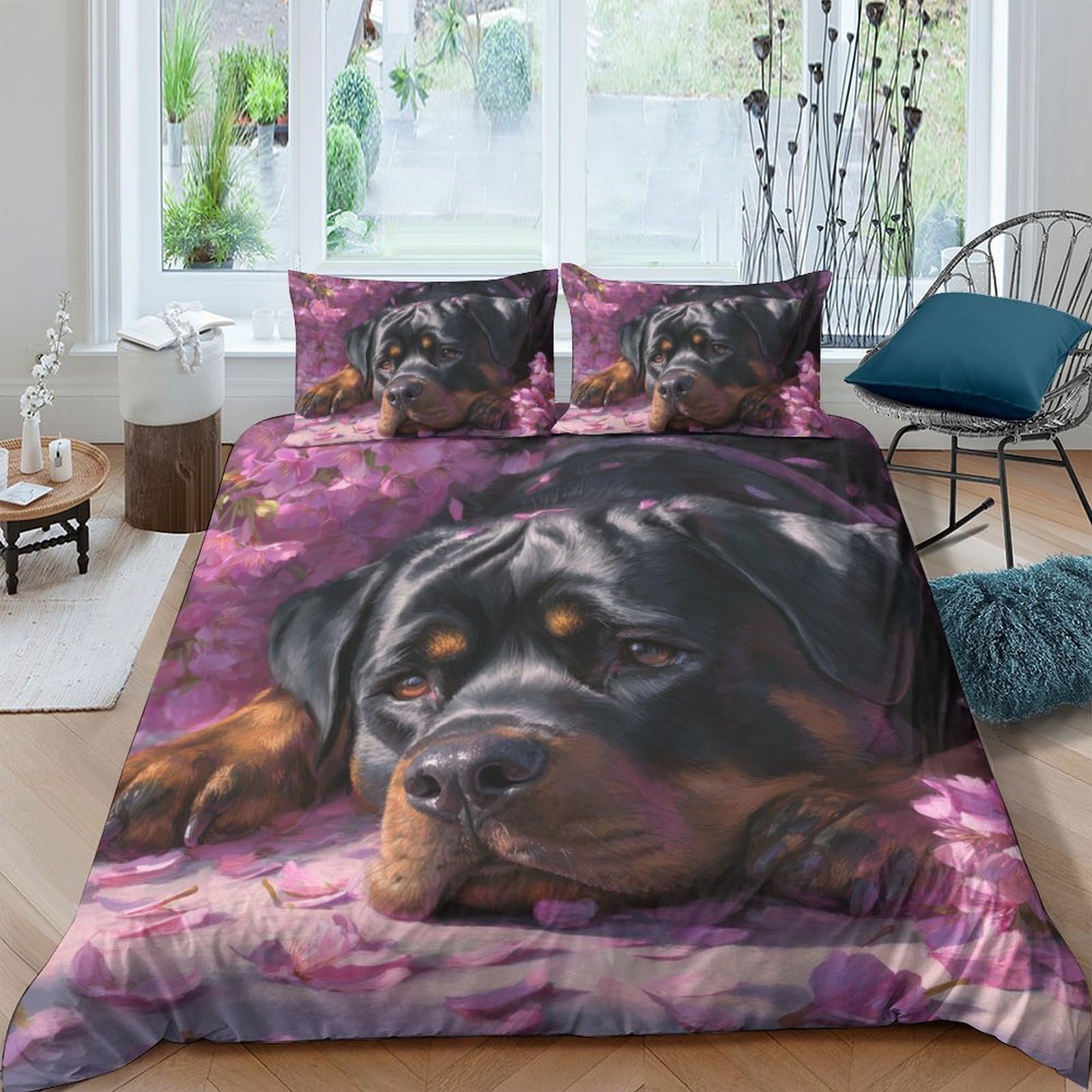 Ctjqhvkz Style-2 3D Printed Rottweiler Dog Fitted Sheet Microfiber Purple Bed Cover Bedroom Decor Mattress Protection Single（135X200cm）