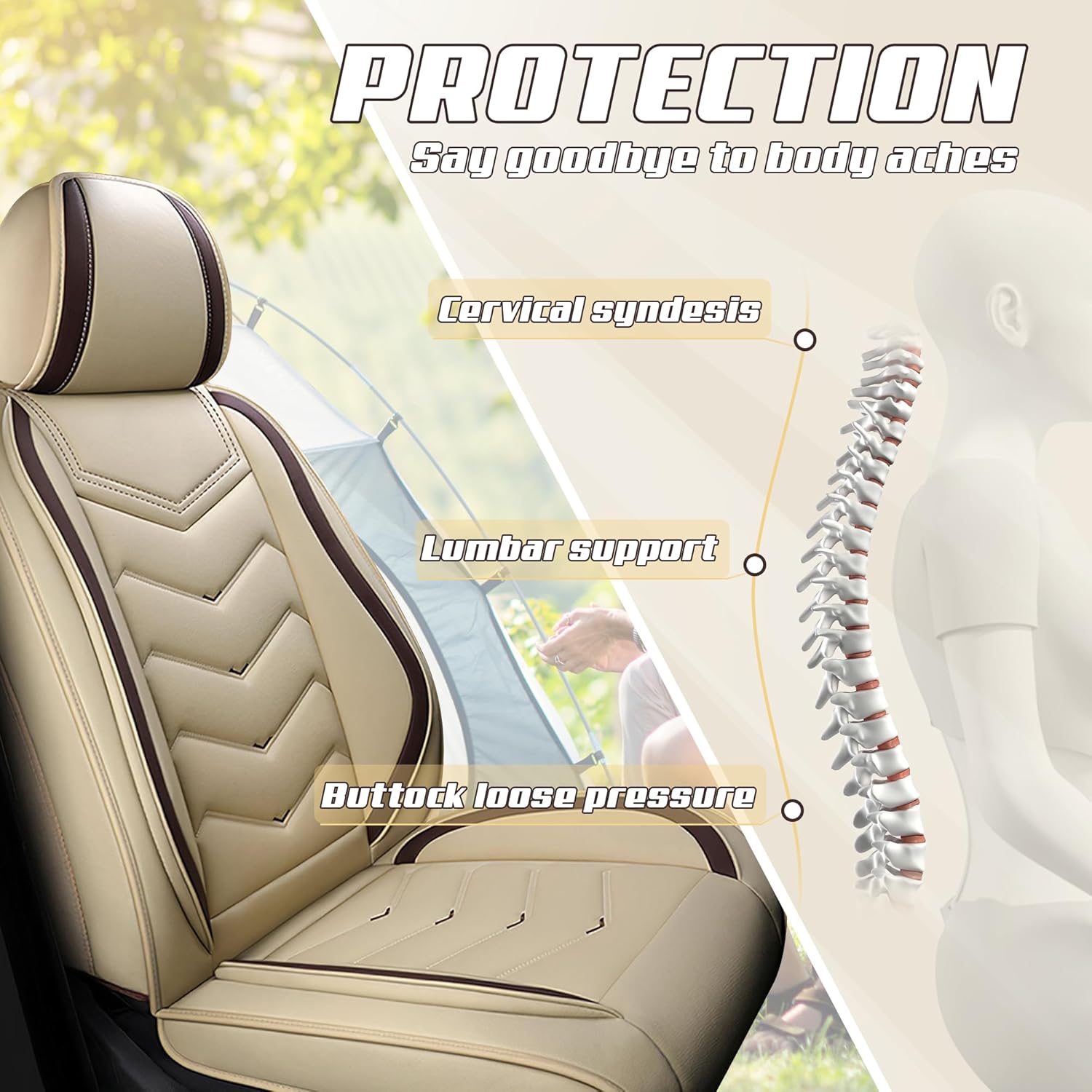 Car Seat Covers Fit for Subaru Outback 2000-2026, Stylish Sport Seat Covers, Waterproof Wear-Resistant Premium Nappa Leather Car Seat Cover.(2 Pcs Front/Beige)