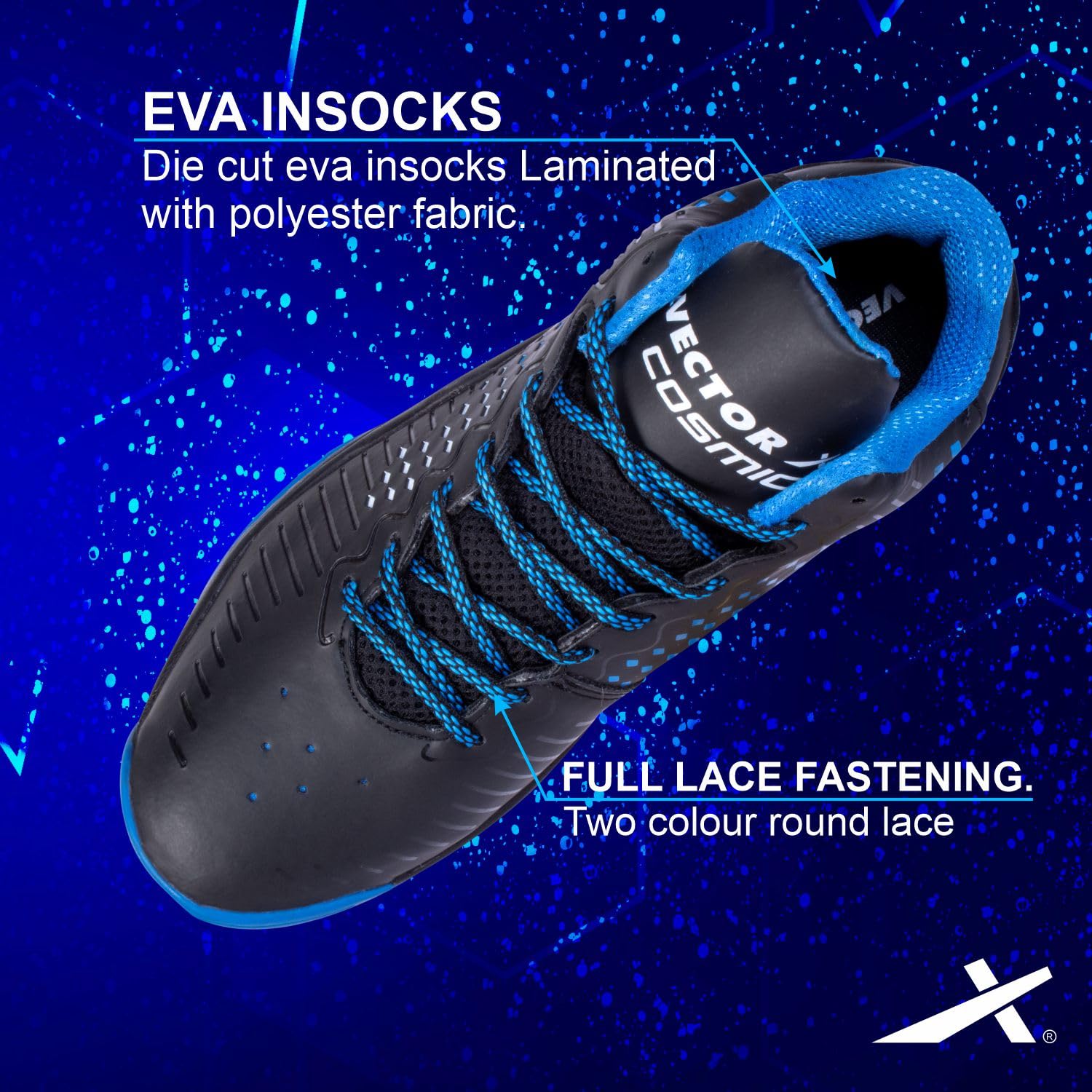Vector X Cosmic Synthetic Leather, Breathable Mesh|Eva Phylon, Rubber Sole Basketball Athletes Shoes|Non-Slip Outdoor Sneakers Cushioning|Lightweight & Durable+ Velcro for Best Fit for Men Black-Blue