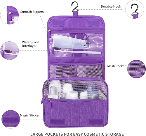 Miniatura 2 de Bolsa de aseo de gran capacidad con gancho para colgar para hombres y mujeres, bolsa de cosméticos de viaje impermeable, bolsa de almacenamiento de