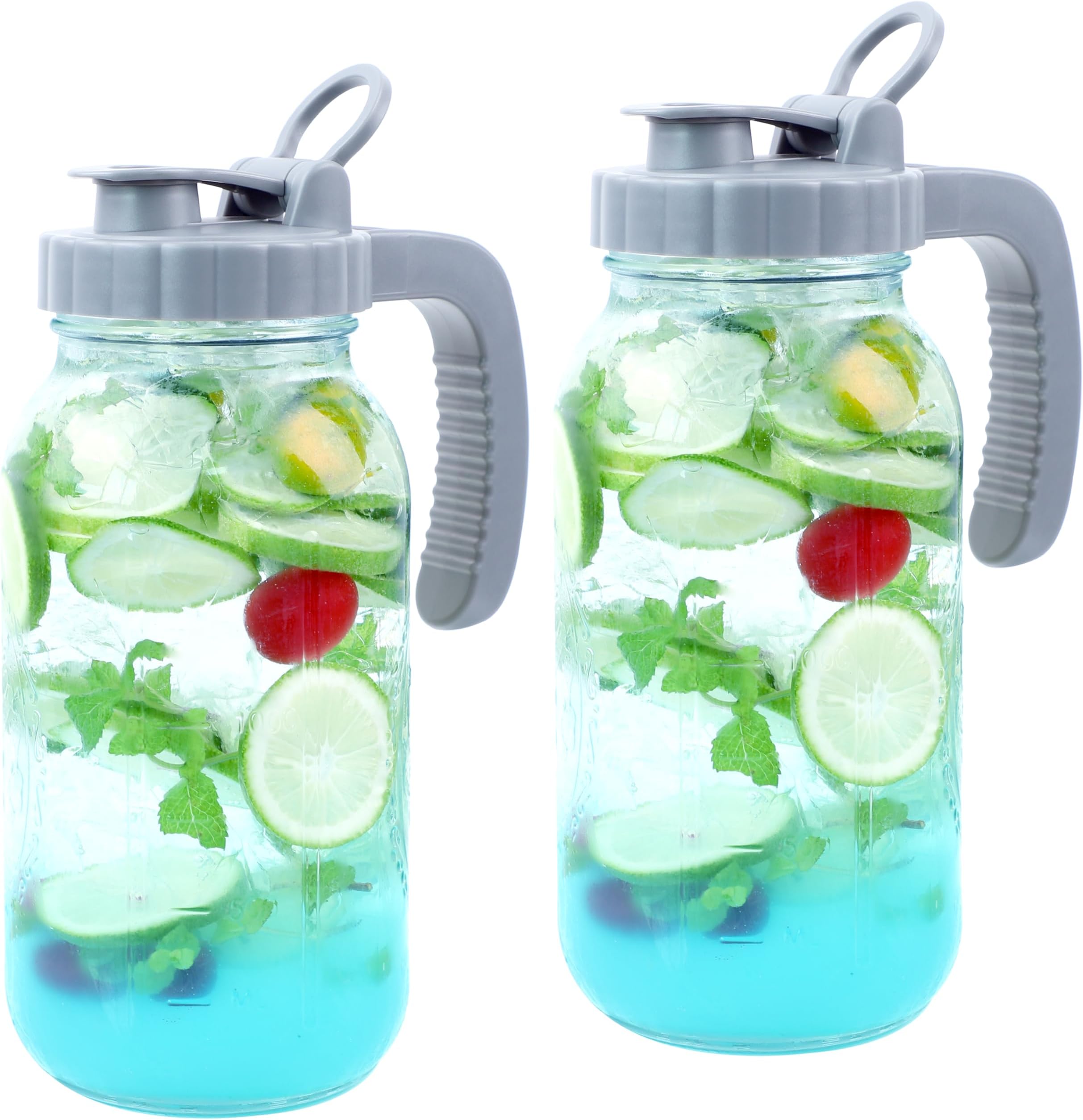 Amazon.com: YEBODA 64oz Glass Pitcher with Lid, 2 Quart Mason Jar ...