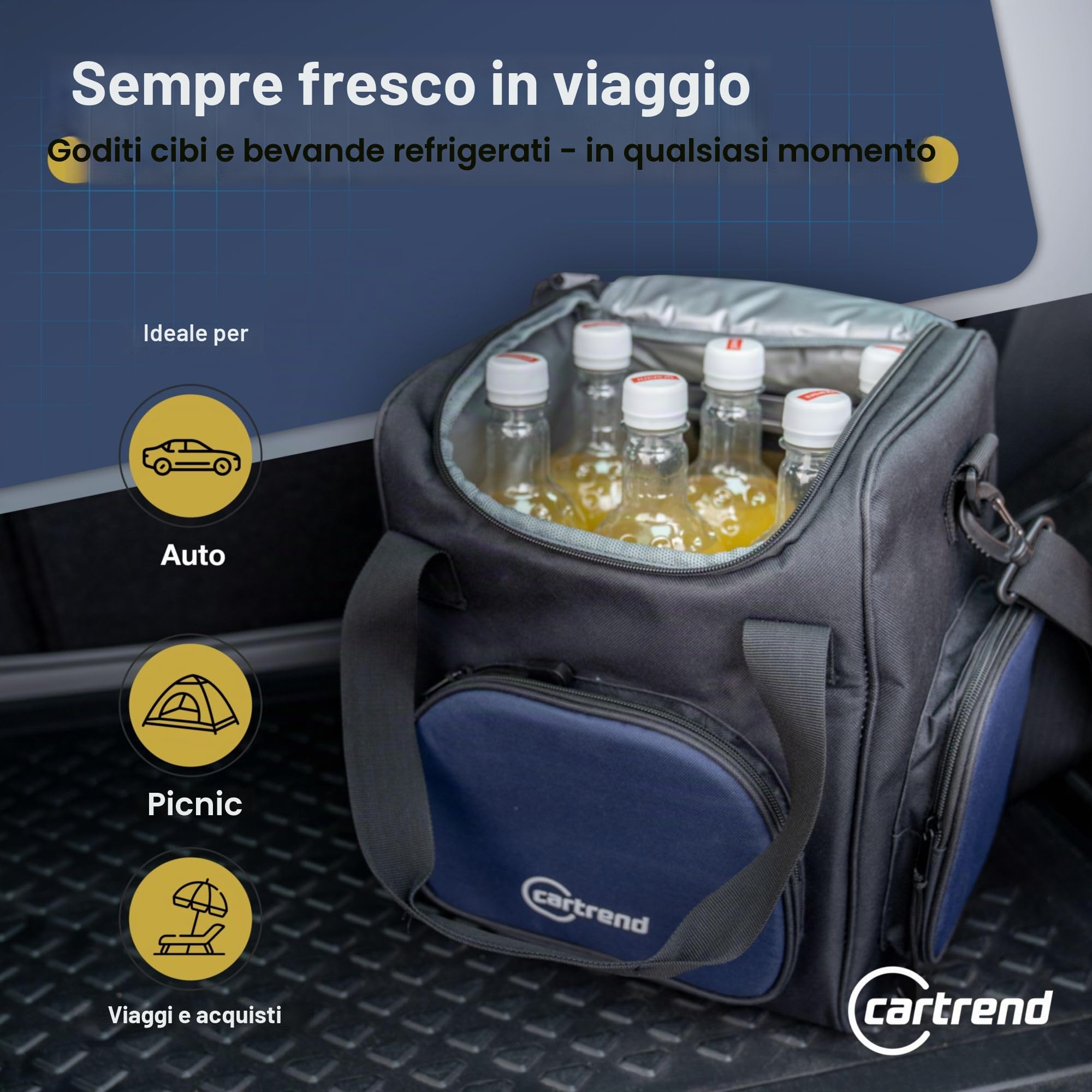 cartrend Borsa termica con cavo di collegamento auto 12 V, lunghezza 1,50 m, tracolla regolabile, rivestimento interno facile da pulire, diverse misure