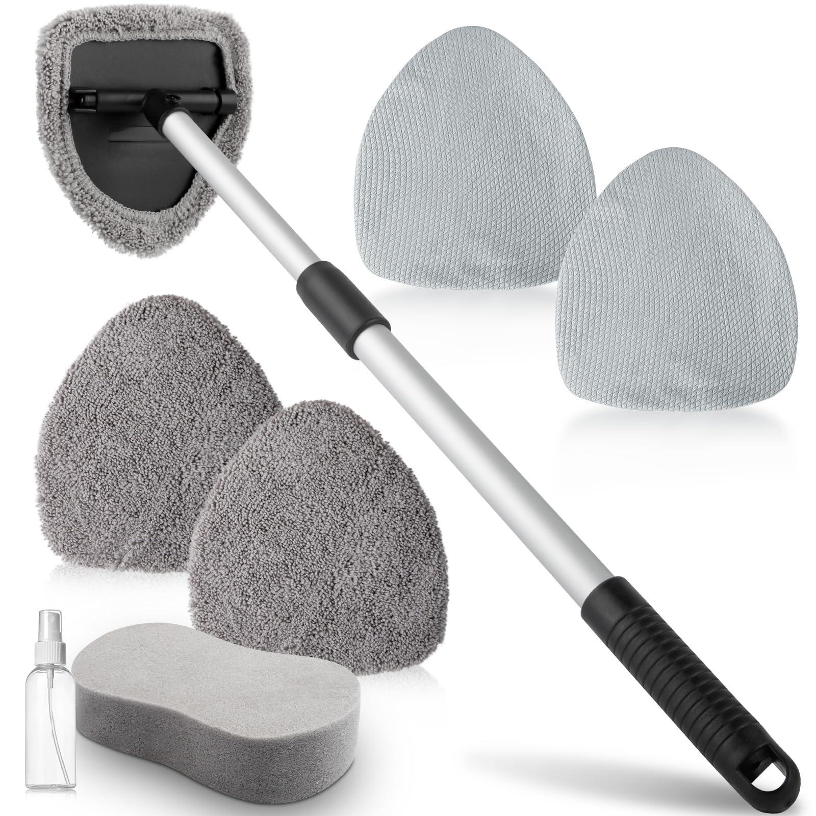 Nettoyeur De Vitres Voiture 360° Funyord - Manche Télescopique 46-61,5 Cm - 3 Pads Microfibre Lavables