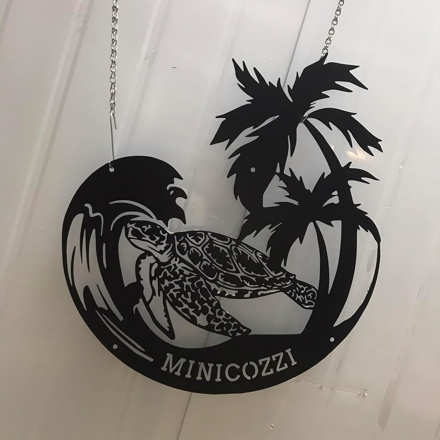 Custom Text Mandala Sea Turtle Palm Tree Metal Wall Art LED Light Personalized Marine Turtle Lover Name Sign Home Decor Beach Turtle