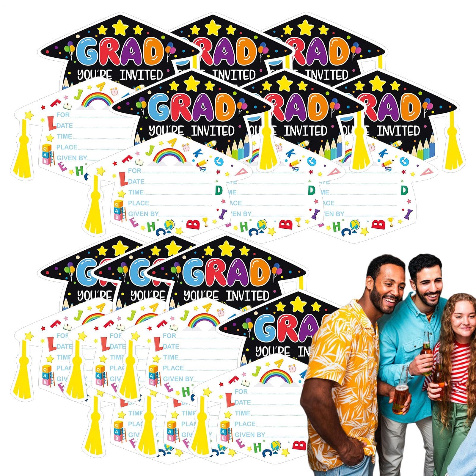 Graduation Invites Class of 2025, Preschool Invitations, 6.61x4.25 Inches Hat Shape Congratulation Cards, 24 Pieces Announcement Supplies, for School Events Parties Ceremonies