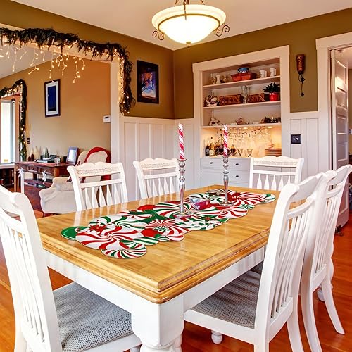 Miniatura 2 de Tatuo Camino de mesa de bastón de caramelo de Navidad, 13 x 37 pulgadas, camino de mesa de Navidad rojo, blanco y verde, centro de mesa de comedor