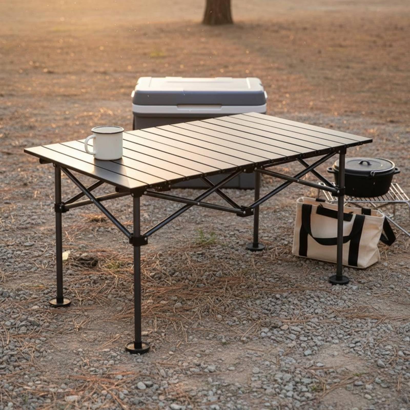 rockible Mesa de Camping Plegable Ligera con Superficie Segmentada Mesa Auxiliar Mesa de Picnic Mesa de Exterior Diseño Abatible de Patas Rectas y Cruces, 120 65 62 Cm, Gris