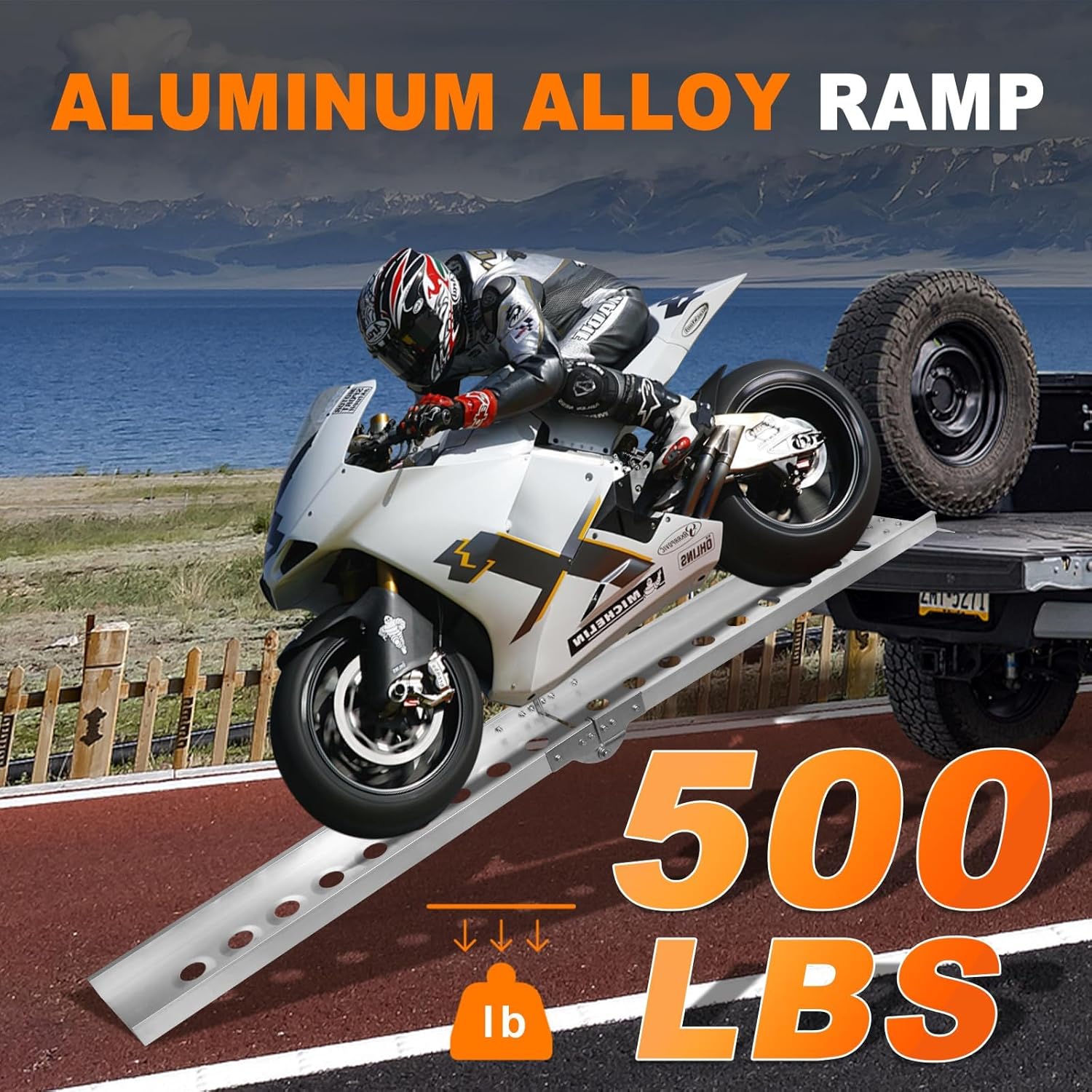 Foldable Bicycle Ramp - 500 LBS Load Capacity, 68.11" L x 6.69" W Heavy Duty Ramp for Pickup Trucks, Fits Mountain Bikes & Motorcycles