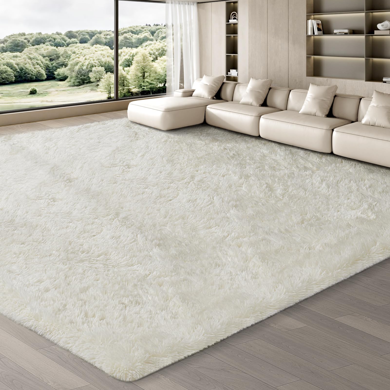 JOJOSEE Hochflor Teppich Wohnzimmer Anti-Rutsch Wohnzimmerteppich, Waschbarer Flauschiger Teppich für Schlafzimmer Kinderzimmer