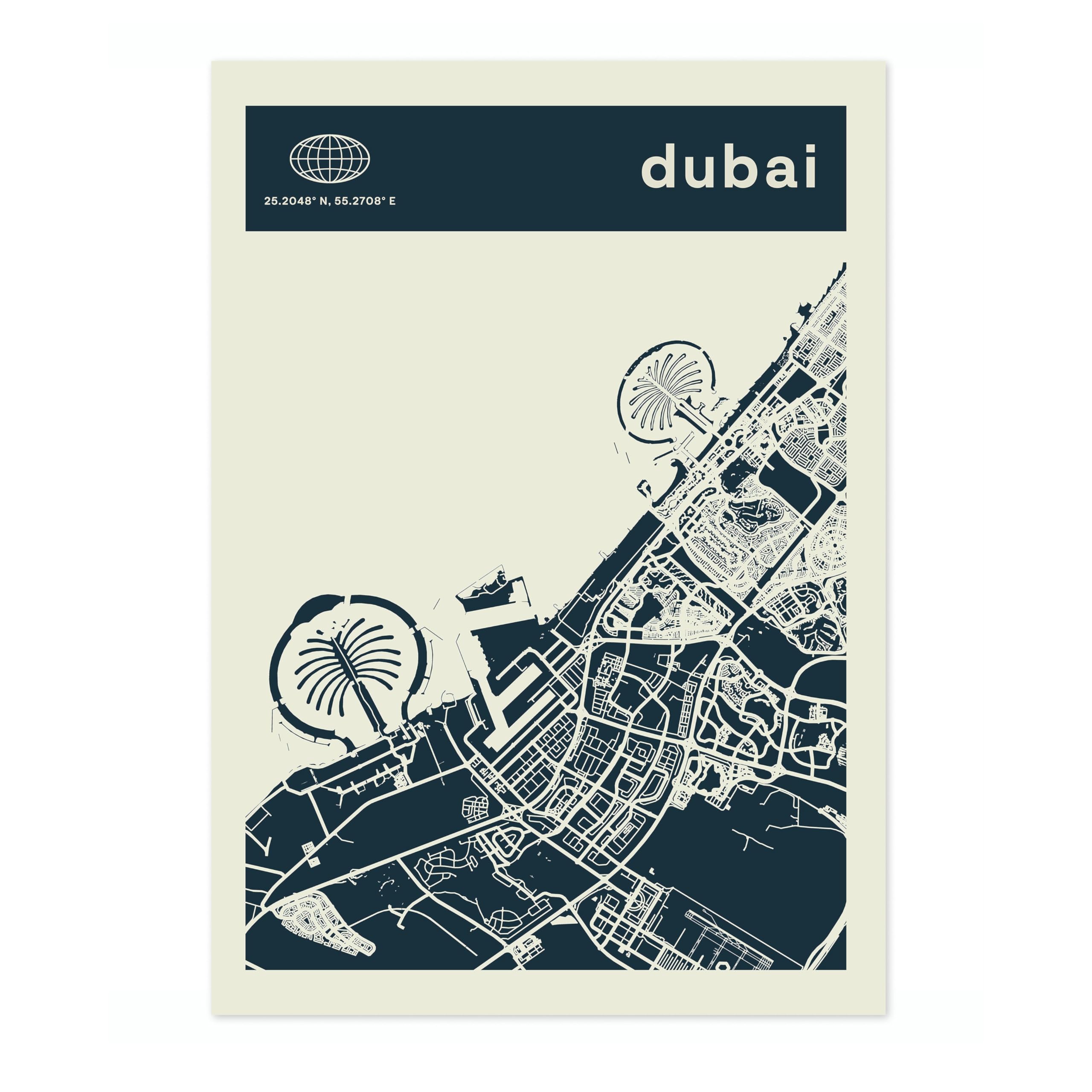 Dubai Minimalist City Maps Poster, City Coordinates Print, Landmark Apartment Home Decor, A1 (Print Only) - 84.1x59.4cm