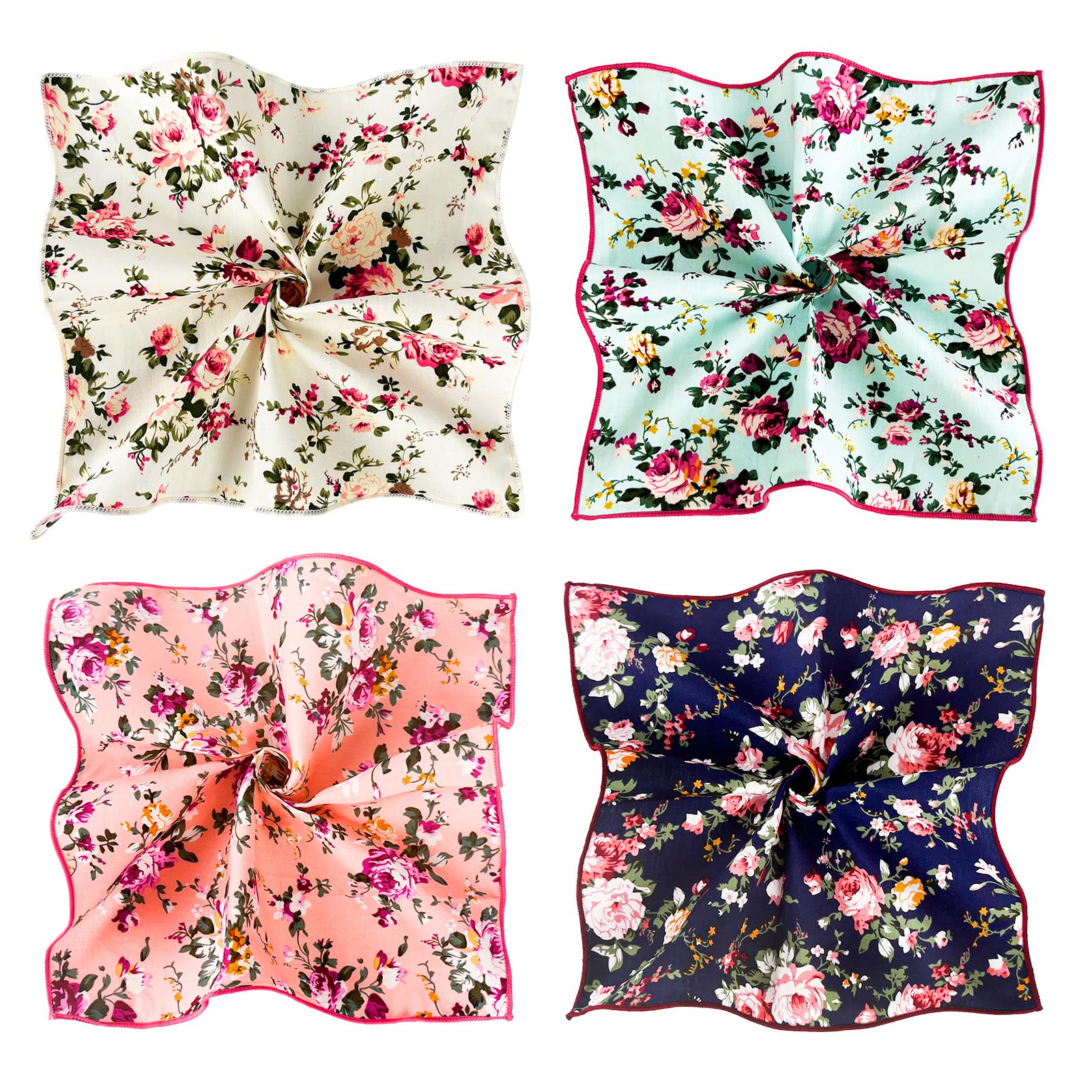 SUNOVELTIES Floral Print Handkerchiefs Cotton Flower Hankie Pocket Square Mens Boys Wedding Costume Accessories