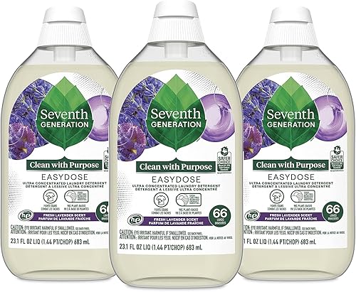 Seventh Generation, EasyDose - Detergente de lavado ultra concentrado, aroma a lavanda fresca, 23 onzas (paquete de 3)