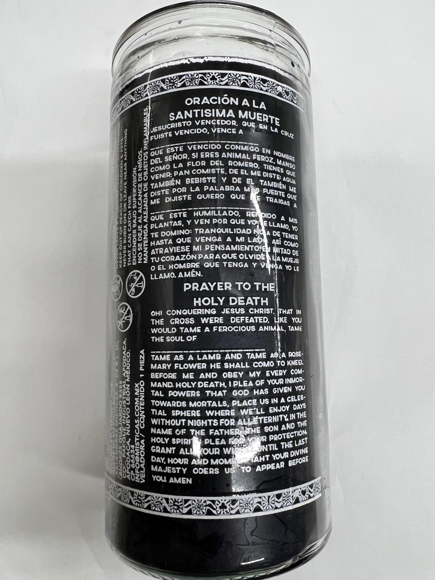 Holy Death 14 Day Unscented Black Candle in Glass (La Santisima Muerte)