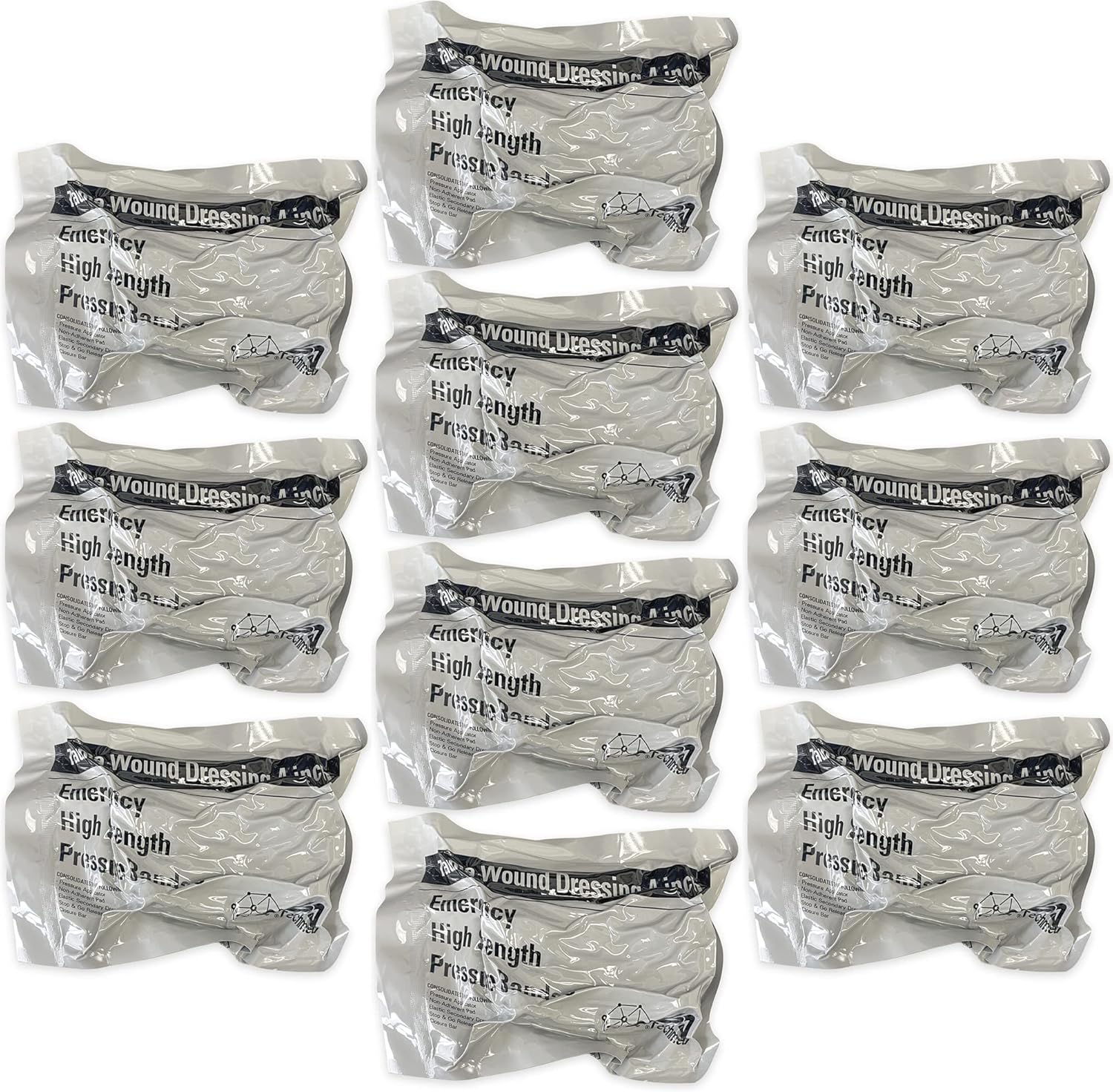 EMS XTRM Emergency Compression Bandages, Multi-Pack Sterile Israeli Bandages for First Response, 4" x 7' - Essential for Medics, Military, and Outdoor Emergencies (10)