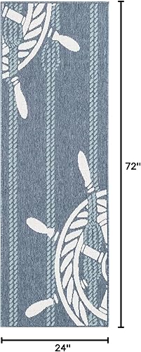 Miniatura 2 de Unique Loom Outdoor Coastal Collection - Alfombra de área - Yelmo (2 pies x 6 pies, color azul marinomarfil)