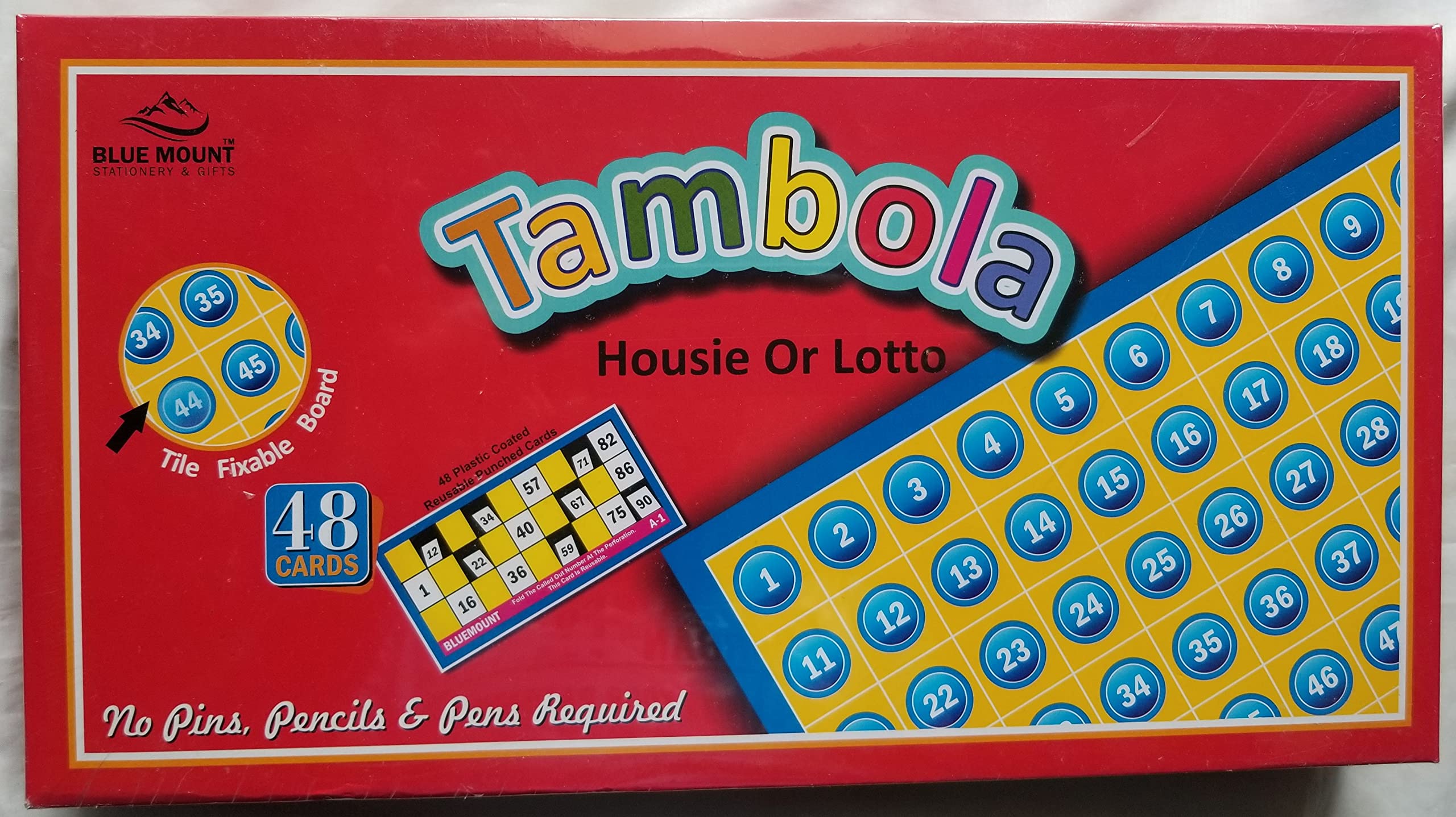 NRS Tambola Housie Board Game with 48 Plastic Coated Reusable Punched Cards. No Pins, Pencils and Pens Required