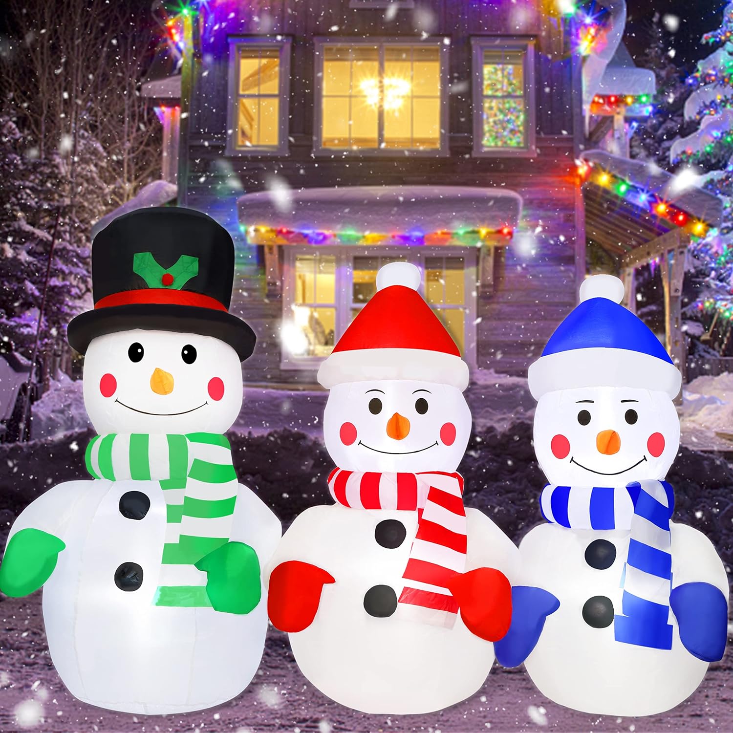 ATDAWN 5.7FT Christmas Inflatables Blow Up Yard Decorations, Inflatable Snowman Family Christmas Outdoor Decoration, Blow Up Snowman for Christmas Yard Garden Decorations