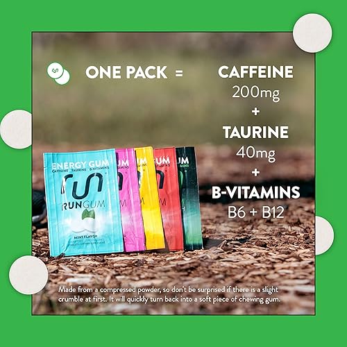 Vista 12 de RUN GUM Cinnamon Energy Gum 50 mg de cafeína, taurina y vitaminas B por pieza, 24 piezas (paquete de 12), 2 piezas = 1 café o bebida energética, sin
