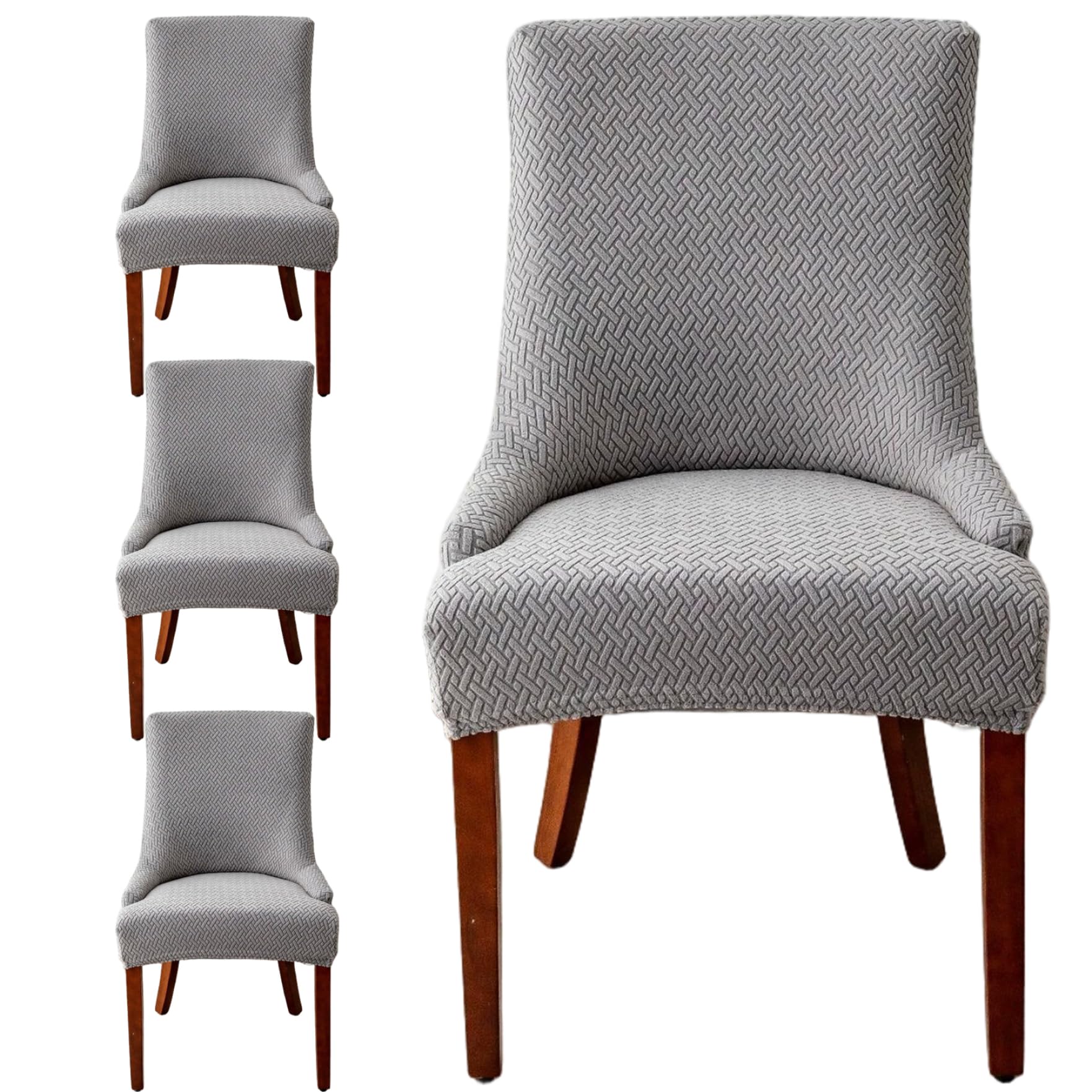 Cubras de Silla de ala de 4 Piezas en gris claro con diseño de rayas diagonales