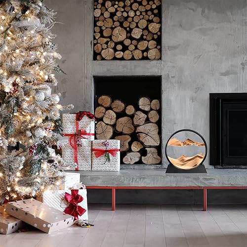 Miniatura 38 de Winthfure Arte de arena en movimiento, regalo de Navidad – Paisaje de arena de mar profundo 3D en marco de arena redonda de vidrio, juguetes de arte