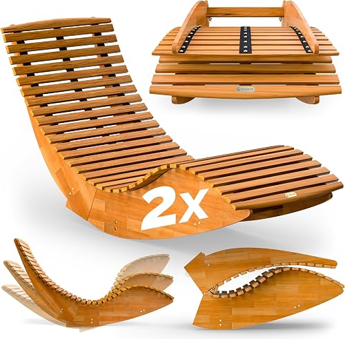 Lot de 2 chaises longues à bascule en acacia FSC, pliables Casaria