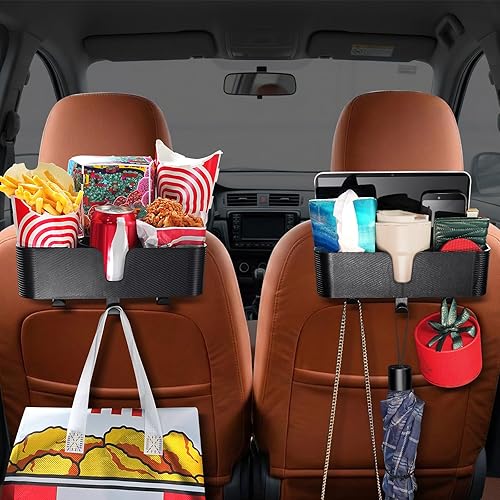 Benlari Organizador de asiento trasero para reposacabezas de automóvil con portavasos de 3.7 pulgadas, organizador de respaldo de asiento 3 en 1,