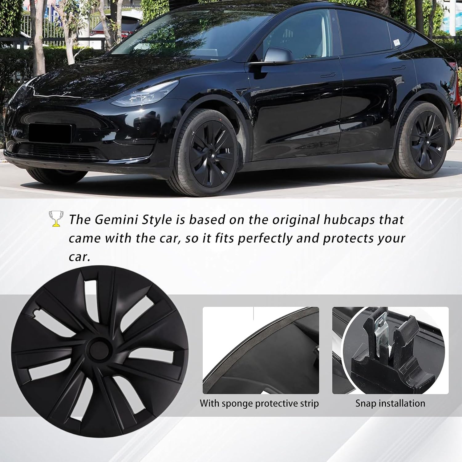 KAVANIC 4Pcs Wheel Covers fits for Tesla Model Y 19Inch 2020-2024 Matte Black Rim Protector Support Logo Range Improvement OEM Style for Model Y Hubcaps for 19" Gemini Wheels (RWD/AWD)