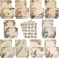 TaoBary 160-Pc Vintage Nature Stationery Set: 50 Double-Sided Papers, 50 Envelopes, 60 Dot Stickers - 10 Designs, 5.5x8.25in