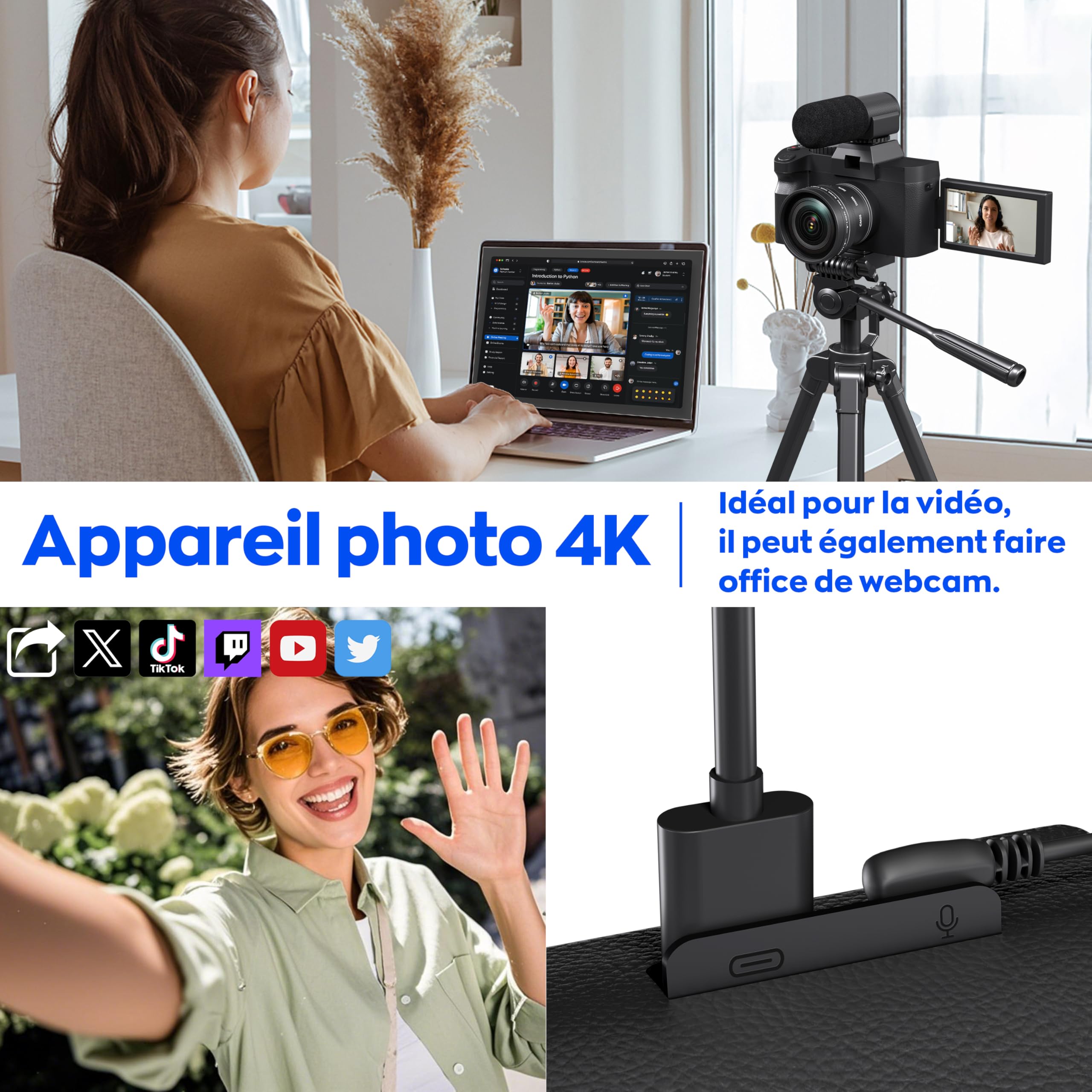 Appareil Photo Numérique 5K Ultra HD-64 MP Grand Angle, Écran orientable 180° 3 Pouces, Zoom numérique16x, Carte SD 32Go et 2 Batteries Li-ION, Léger et Portable pour Voyagexs et étudiants