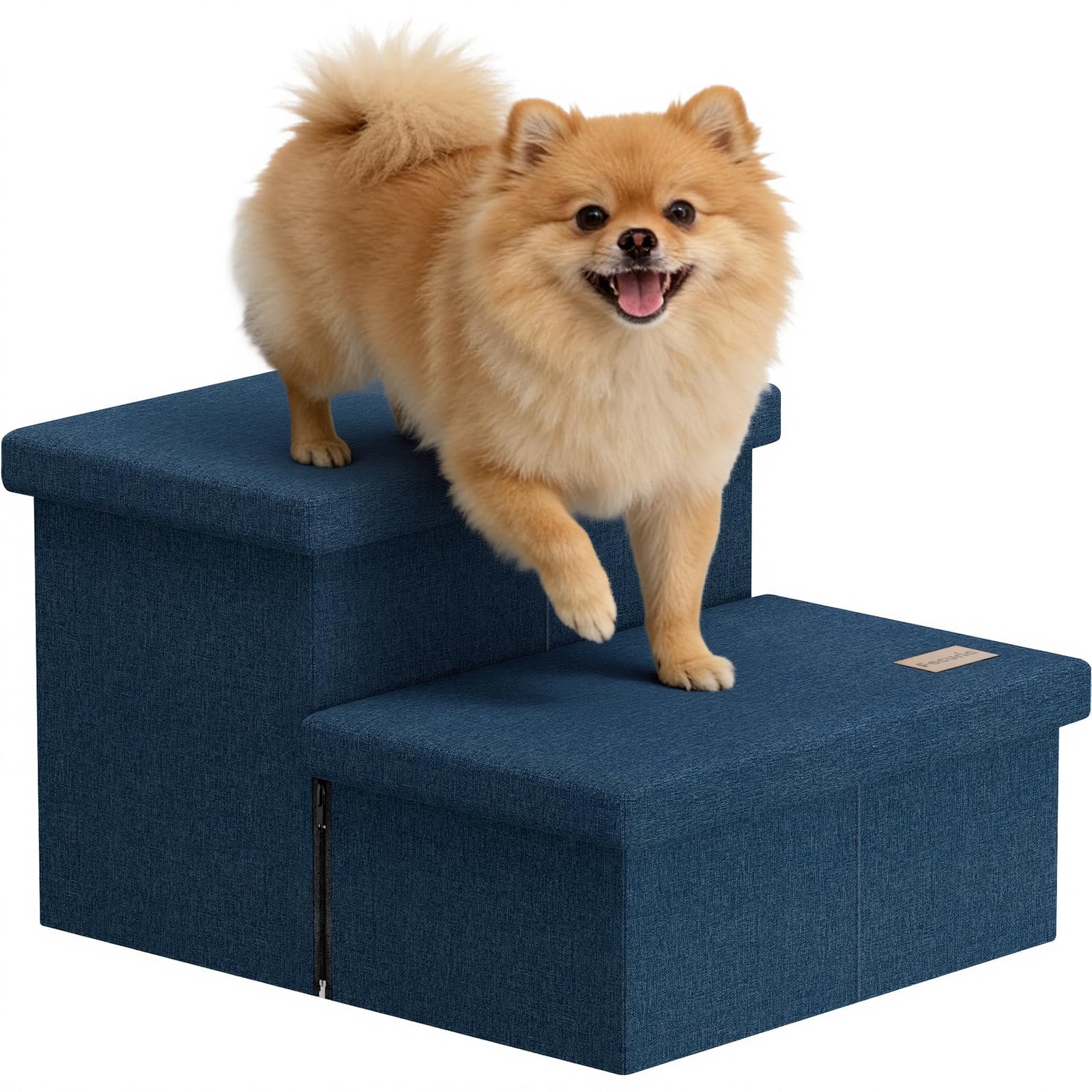 2-Step Wide Dog Stairs with Storage 11" H, Non-Slip Sturdy Pet Steps for Couch Chair, Dog Steps for Small/Medium Old Dogs, Cats, Rabbits Up to 150lbs, Foldable Cat Puppy Stairs for Car, Navy Navy 2 20"D x 13"W x 11"H
