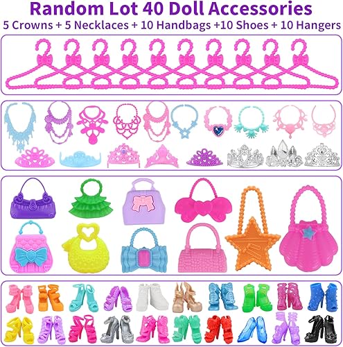 Miniatura 6 de K.T. Fancy Juego de 83 muñecas y accesorios con armario de muñecas para muñecas de 11.5 pulgadas, incluye armario, zapatos, cartera, colgadores,