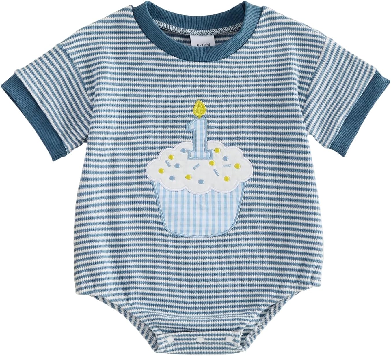 GOOCHEER Baby Girl Boy First Birthday Short Sleeve Romper 1 Cake Embroidery Waffle Knit Jumpsuit Top One Year Old Clothes