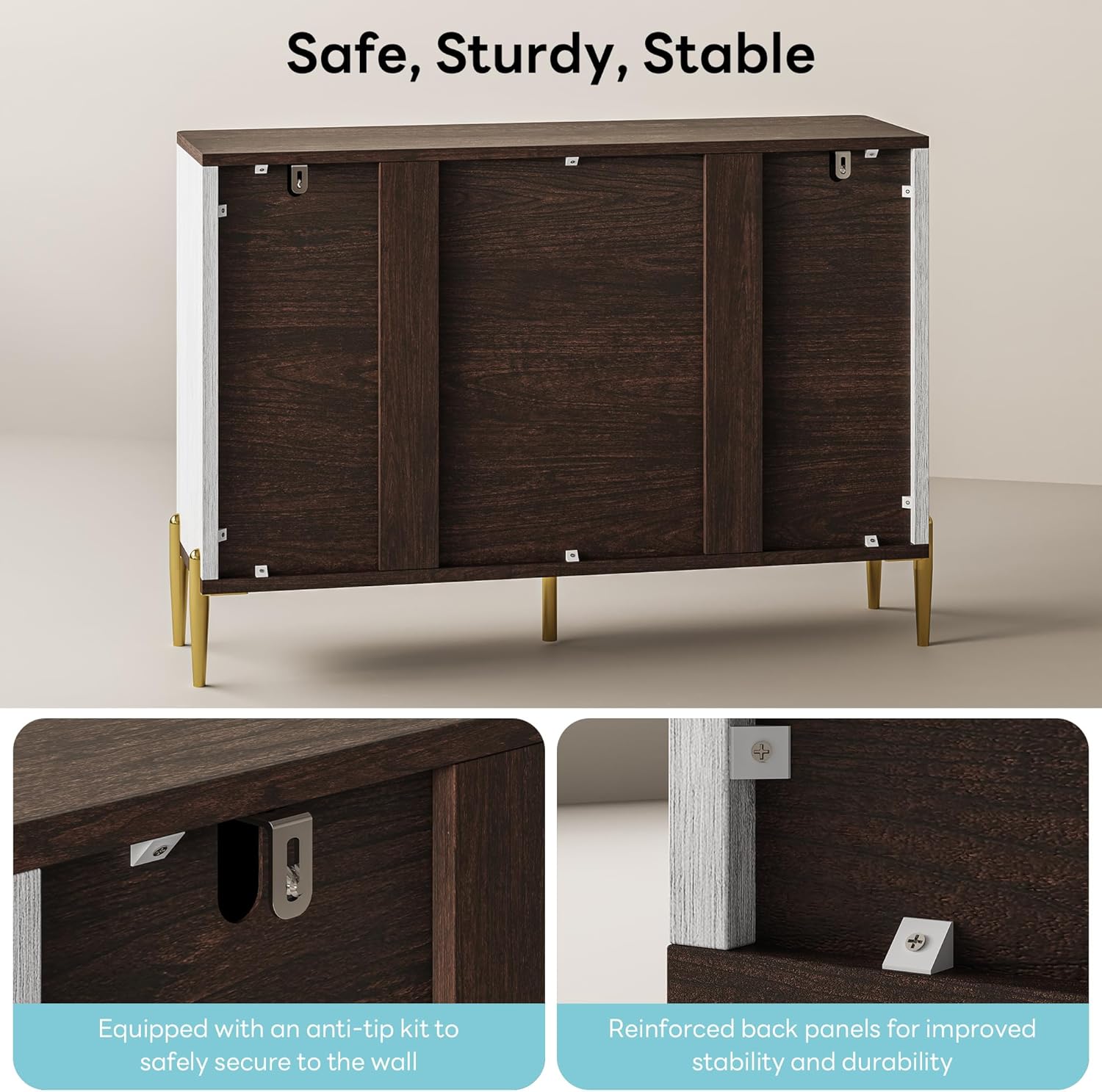 LIKIMIO 47.2" Buffet Cabinet with Storage, Credenza Storage Cabinet with Drawer, Adjustable Shelves, Wood Coffee Bar with Doors for Kitchen or Entryway