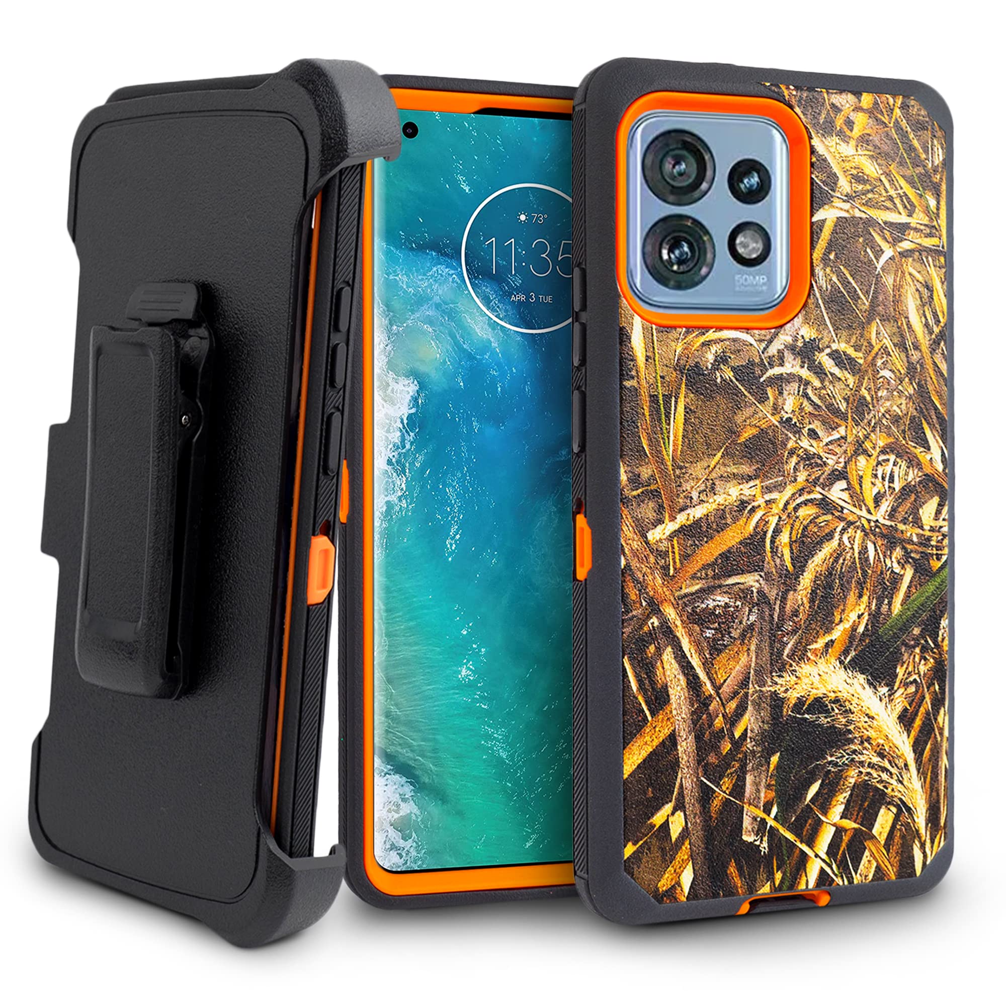 Customerfirst Phone Case for Motorola Edge Plus 2023 case,Heavy Duty Hard Shockproof Armor Case Cover with Belt Clip Holster with Built in Screen Protector (Camo)