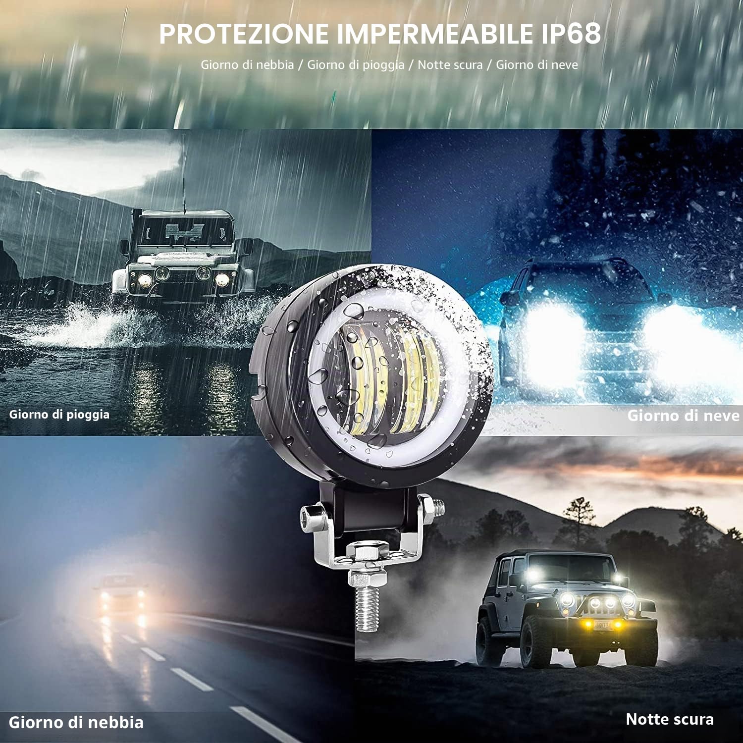 YUGAUNG 3" Coppia Fendinebbia a LED Rotondi da DRL Angel Eyes 6000K 80W 8000lm 10-80V DC Led Project White SUV Motorcycles IP68 Staffe Montaggio Regolabili Impermeabili Regolabili.