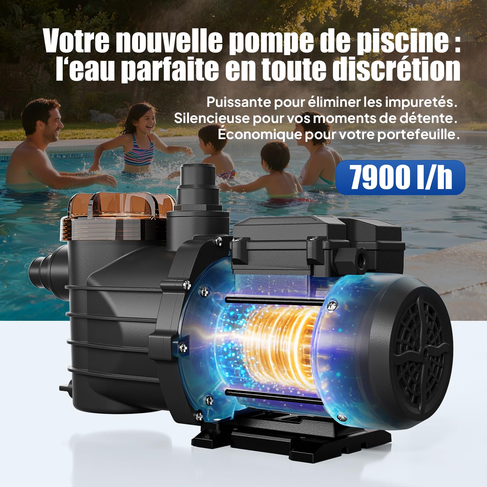 LEADZM Pompe piscine 30 m³, 250 W, 7,9 m³/h, Pompe filtration piscine hors sol pour système de filtration à sable