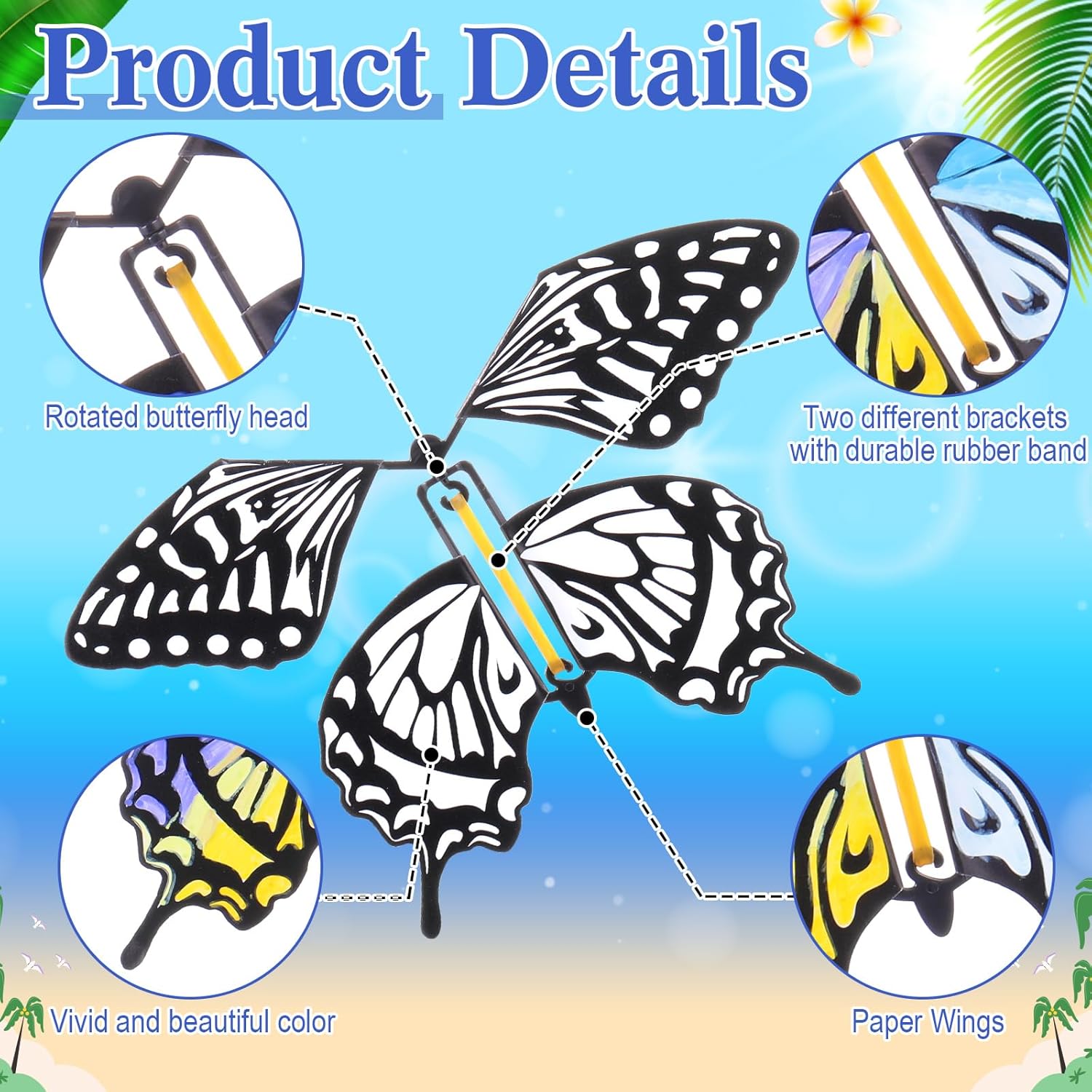44 Pcs Flying Butterfly Craft Kit with 32 Wind up Butterflies and 12 Color Pens People Painting White Paper Butterflies DIY Toy for Party Game School Activity Birthday Gift (Style 1)